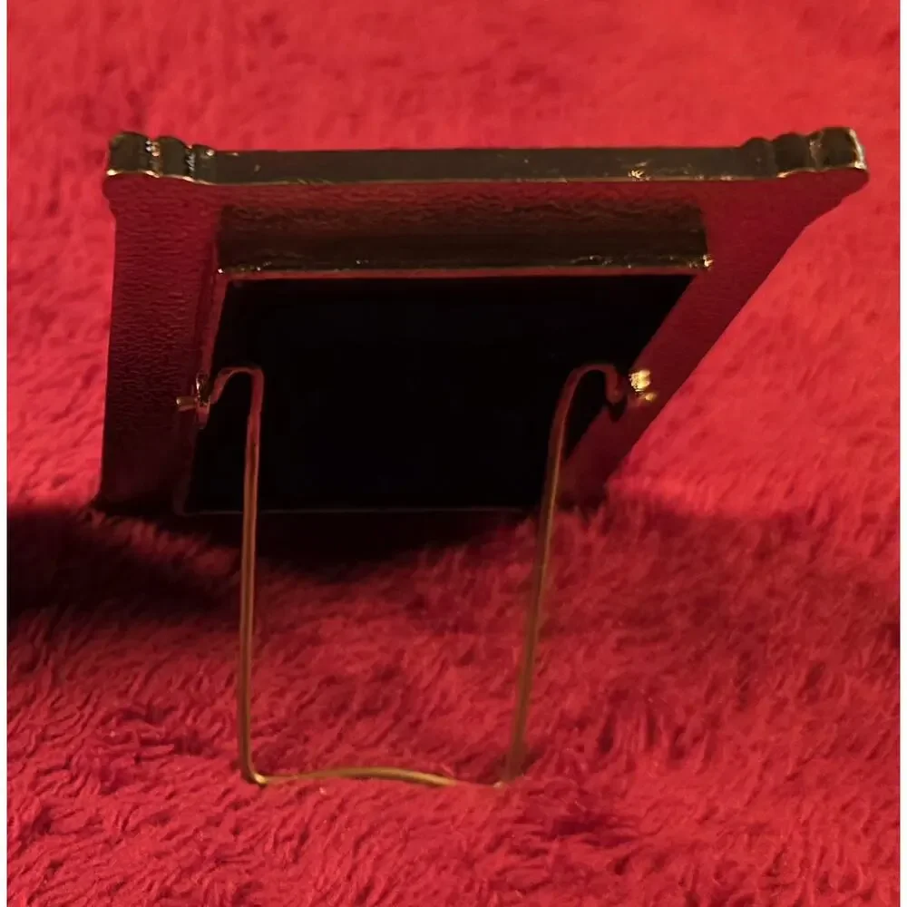 Vintage Mini Green Gold Picture Frame 1.5 x 2 Taiwan Ornate Easel Back